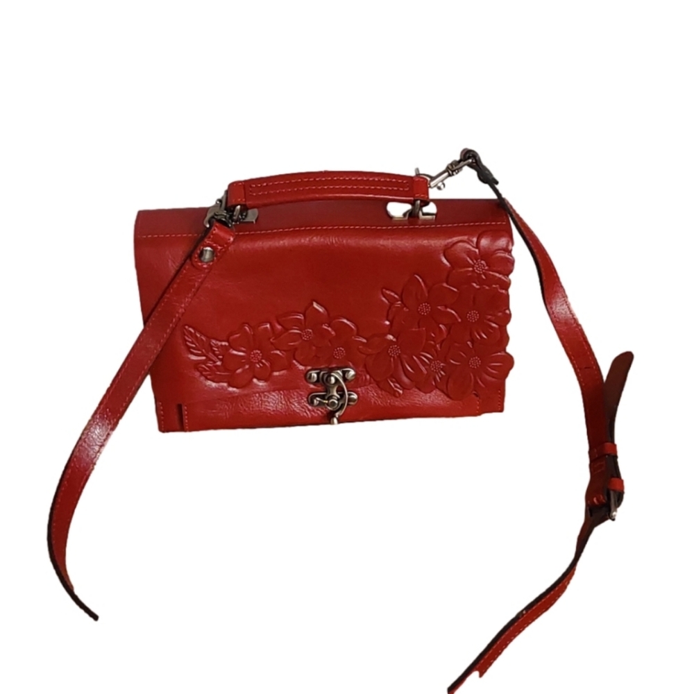 PATRICIA NASH HAND TOOLED LEATHER RED OX MEDIUM CROSSBODY BAG